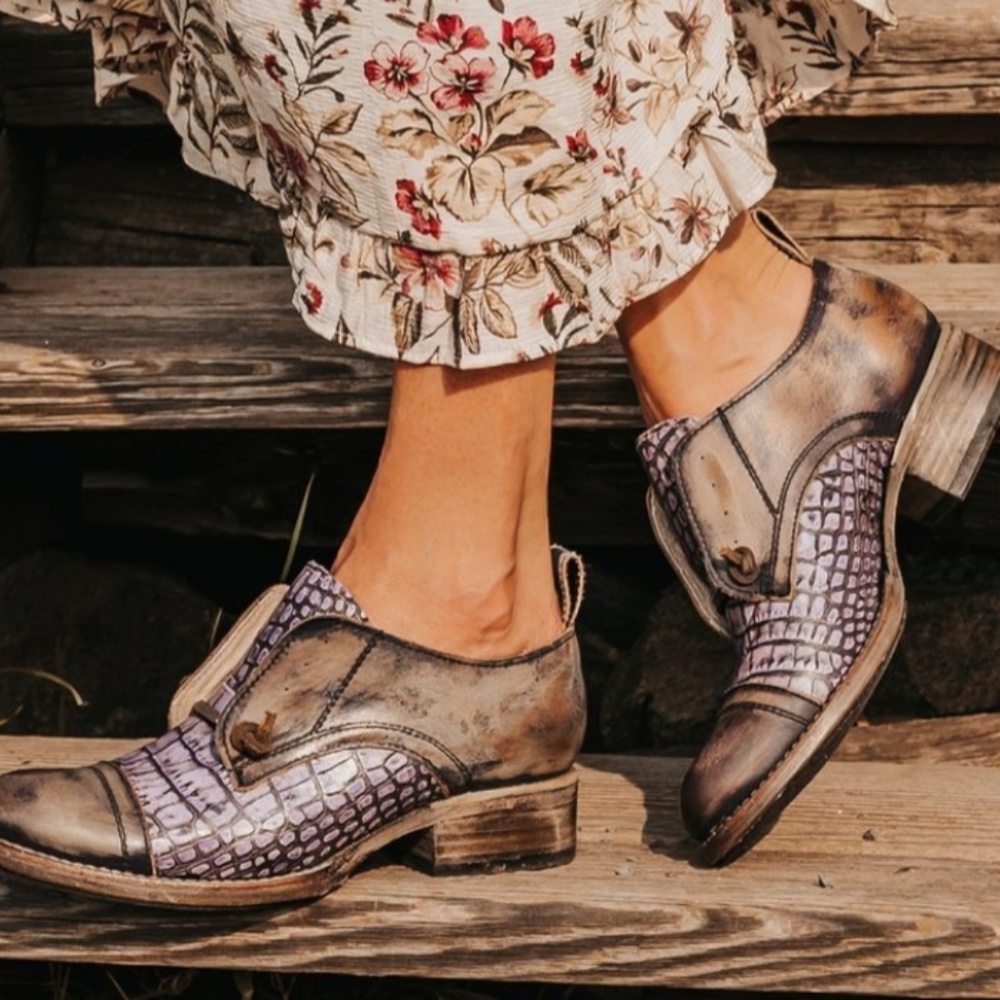 New Freebird Mabel  Brown/Purple Croc-Embossed Shoe 7 - Picture 7 of 7